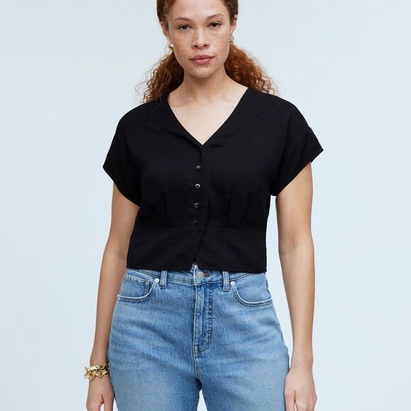 🥂 Chic Madewell Black Cropped Button-Down – Effortless Style, Size XS - Picture 1 of 9